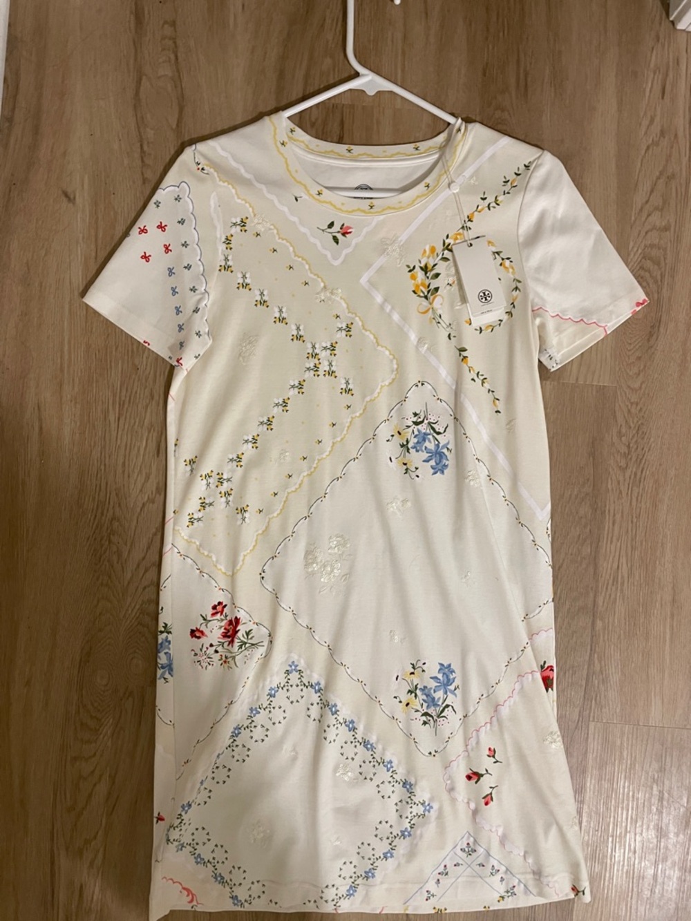 Tory Burch Cream Floral Patchwork T-shirt Dress